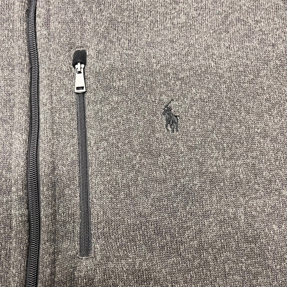 Polo Ralph Lauren Mens XLT Brown Heathered Full Zip Fleece Sweater Jacket Logo - Picture 6 of 10